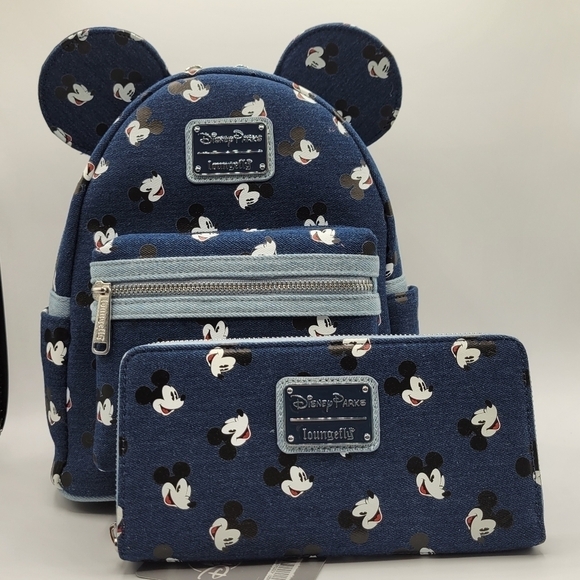Loungefly Disney Mickey Face Denim Backpack & Wallet Bundle - Picture 10 of 10